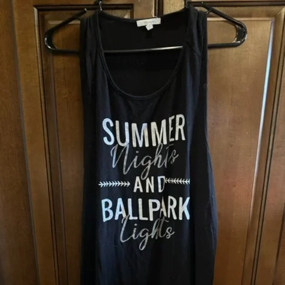 Maurices Tops Summer Nights And Ballpark Lights Ox Black Tank
